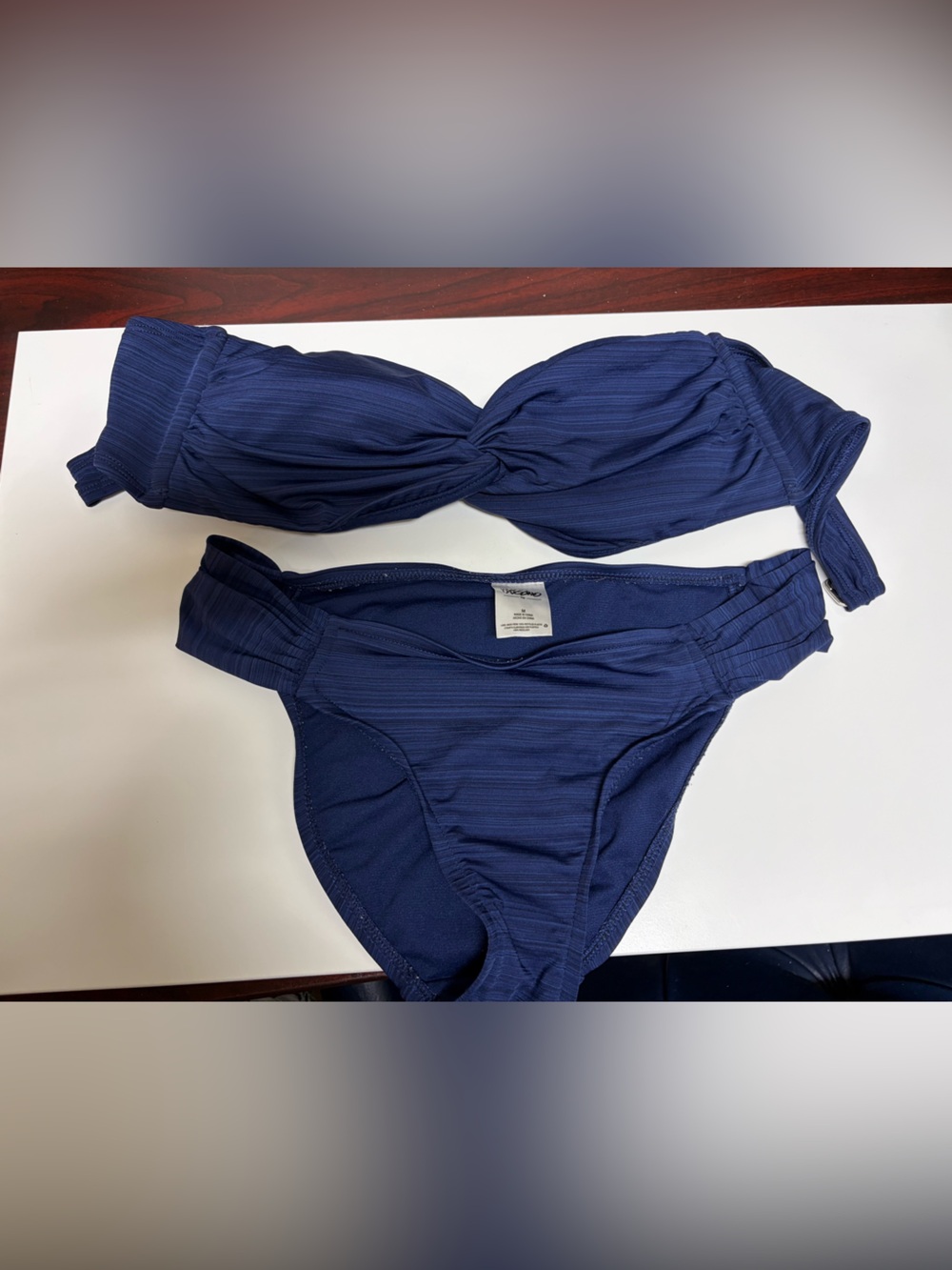 Mossimo Supply Co. Navy Blue Ribbed Twist Bandeau Bikini Set